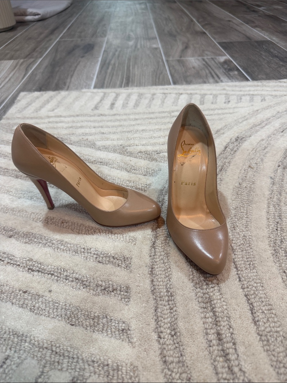 Christian Louboutin Nude Leather Pointed Toe Pumps w/ Red Sole